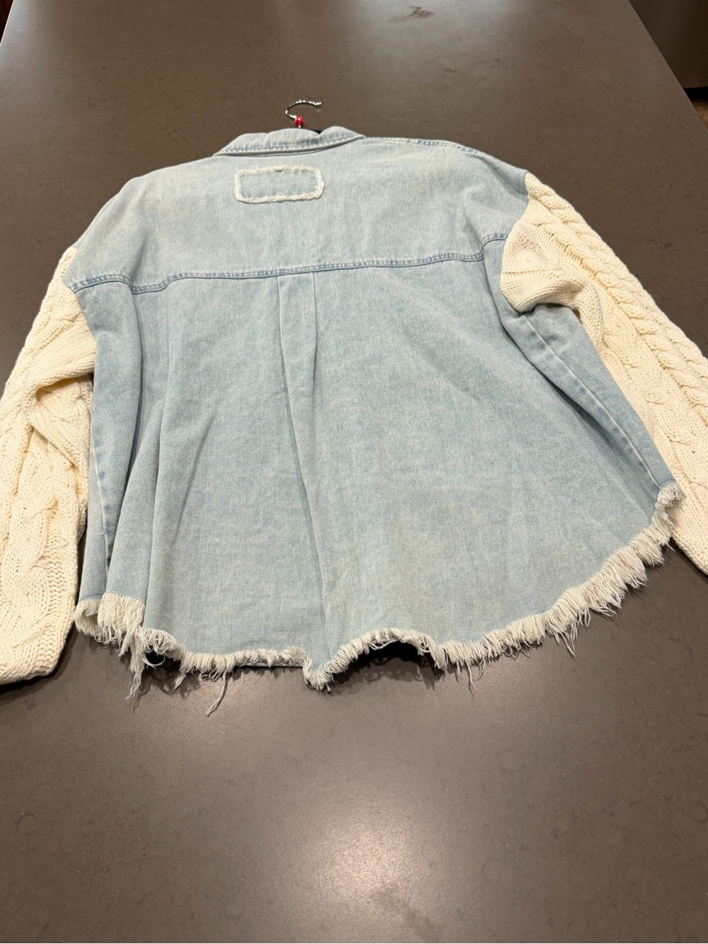 NWT Blu Pepper Denim and Cable Knit Mixed Media Shacket (Shirt Jacket), Sz: L - Picture 7 of 11